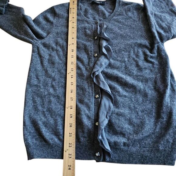 Ann Taylor womens Sz M gray Ruffle cashmere cardigan sweater - Picture 5 of 8